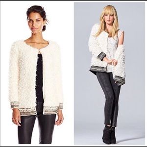 Jessica Simpson white fur jacket with beading